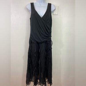 Lapis Silk Midi Dress M Black Sheer Dark Fairy Witchy Y2K Whimsigoth Asymmetric